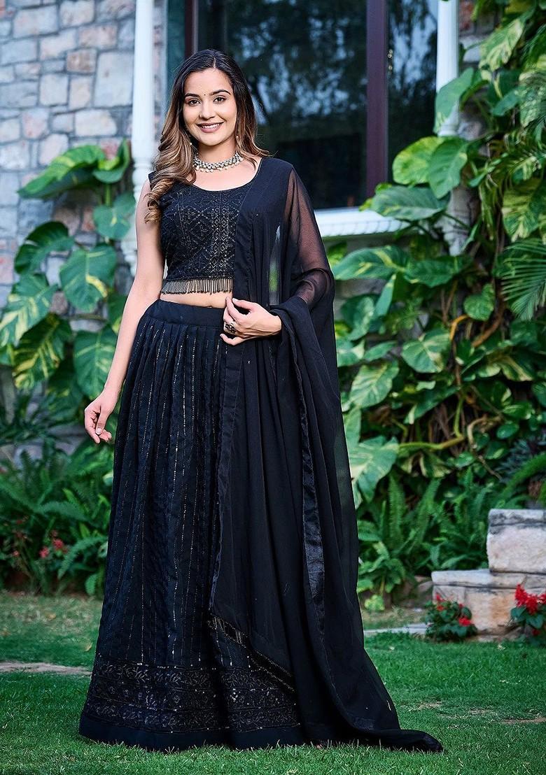 Black Emboridered Blended Lehenga Choli - Indya