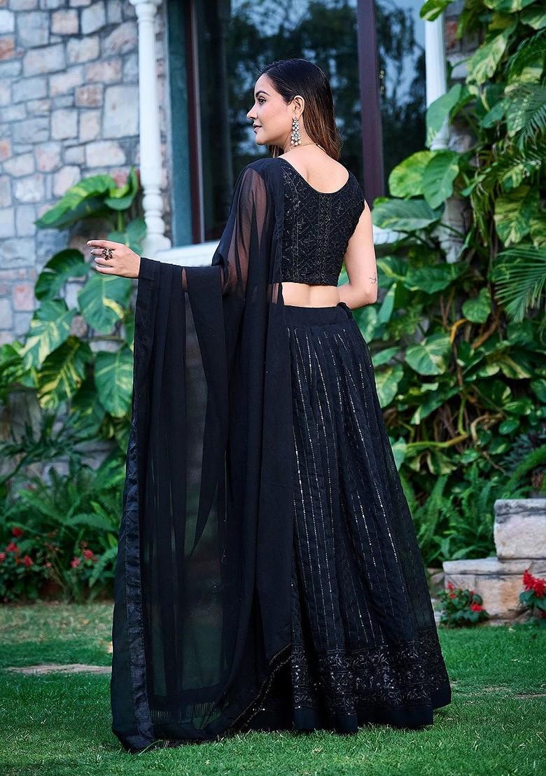 Black Emboridered Blended Lehenga Choli - Indya