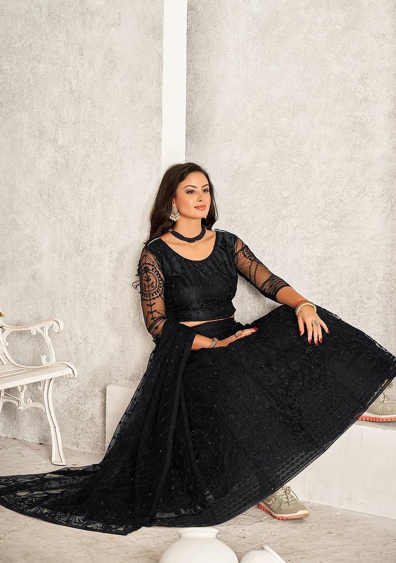 Black Emboridered Blended Lehenga Choli - Indya