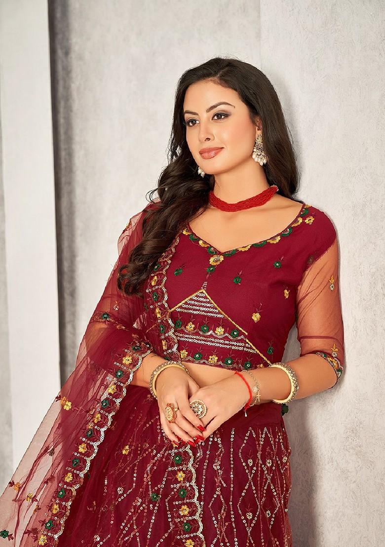 Maroon Emboridered Blended Lehenga Choli - Indya