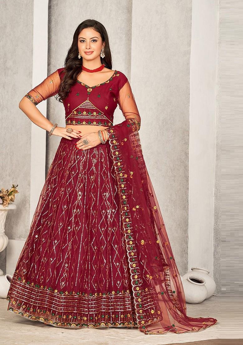 Maroon Emboridered Blended Lehenga Choli - Indya