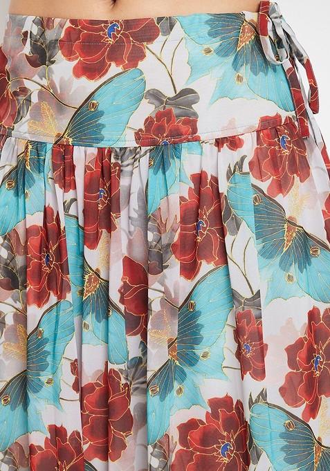 Blue Printed Blended Lehenga Choli