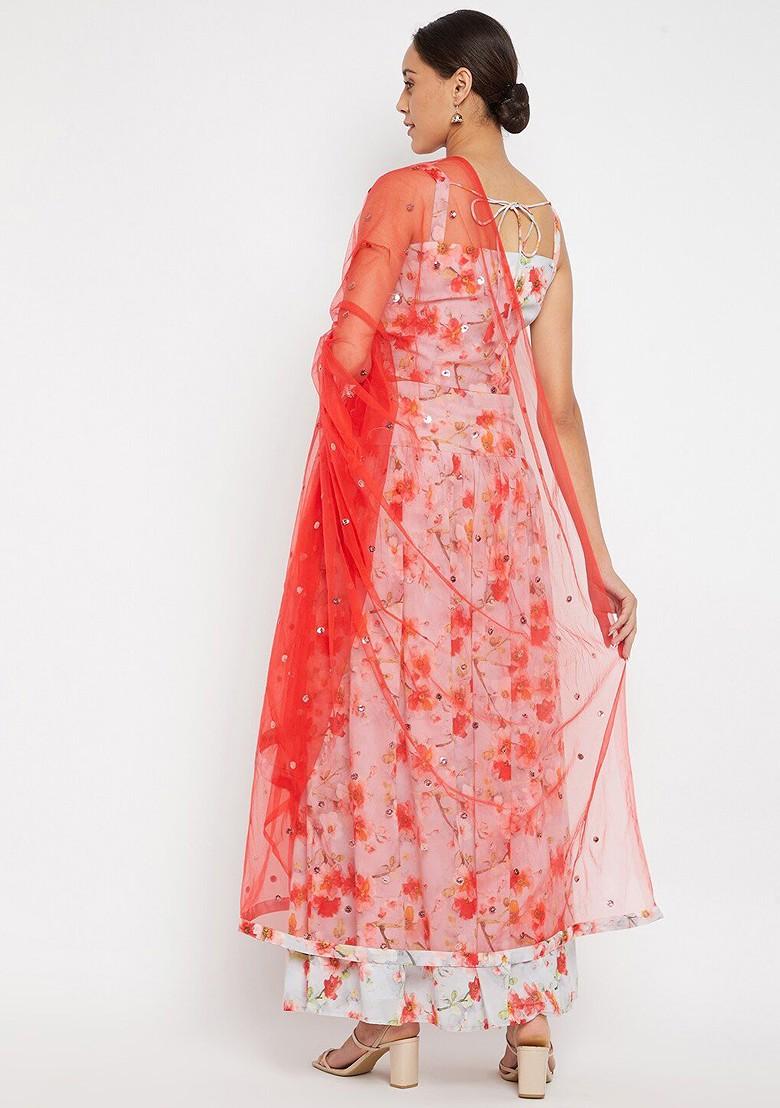 Off White Printed Blended Lehenga Choli