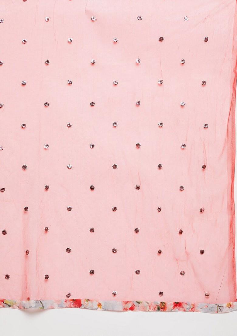 Off White Printed Blended Lehenga Choli - Indya