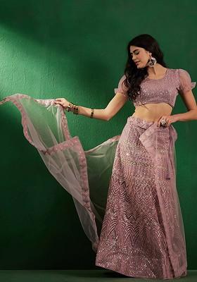 Lavender Emboridered Blended Lehenga Choli