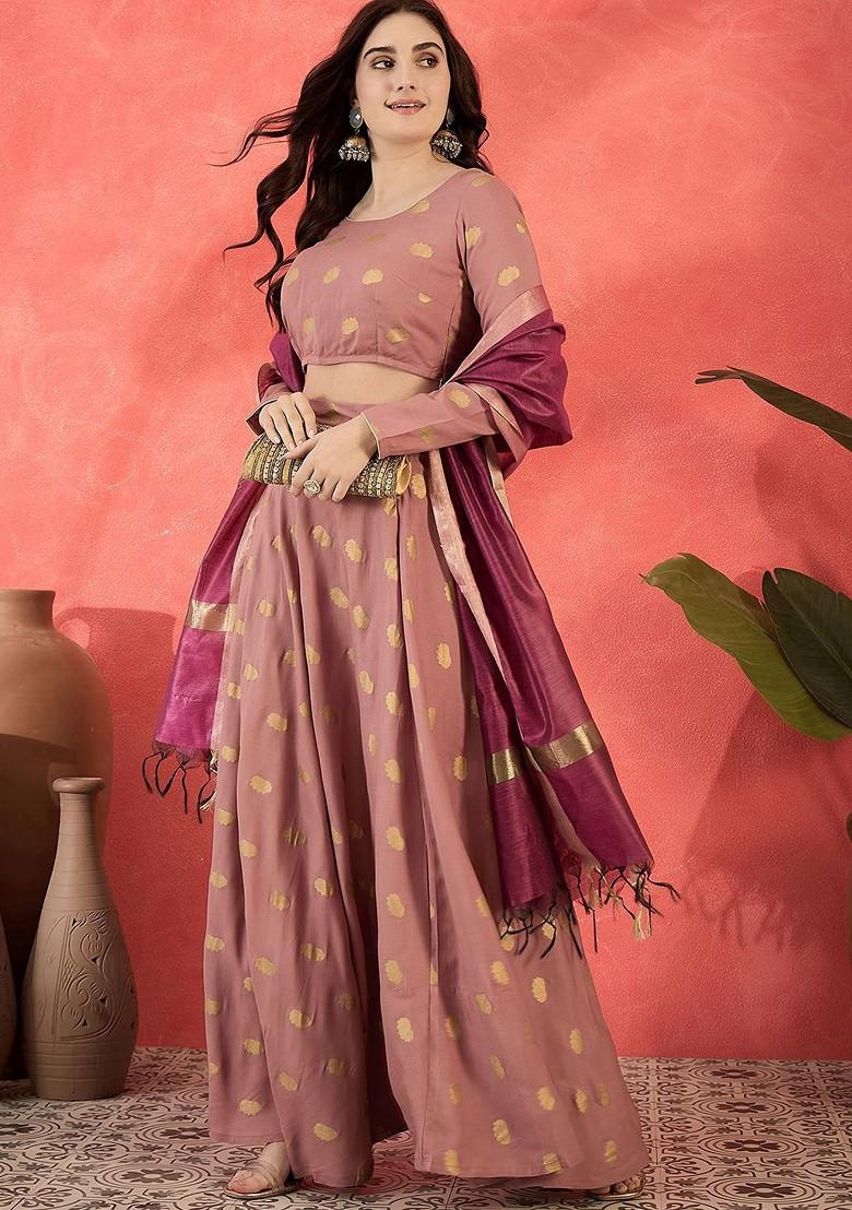 Mauve Printed Blended Lehenga Choli