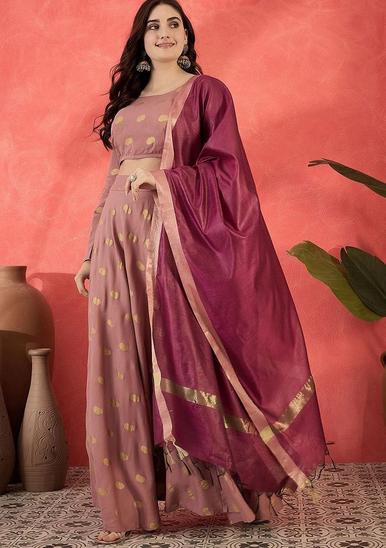 Mauve Printed Blended Lehenga Choli