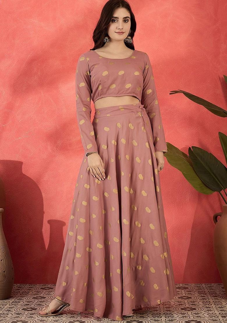 Mauve Printed Blended Lehenga Choli