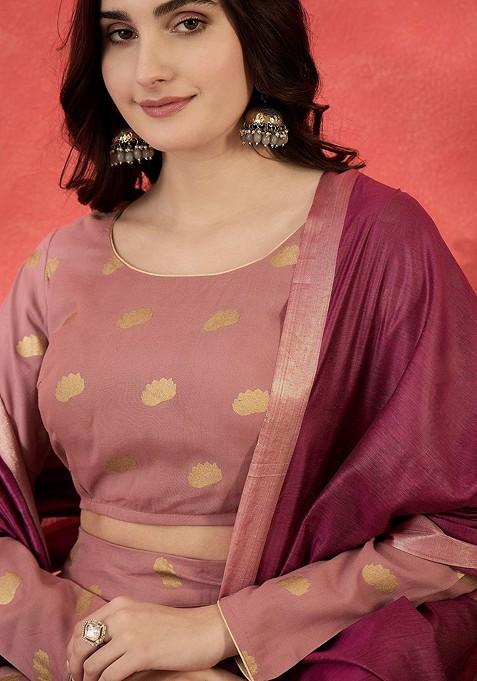 Mauve Printed Blended Lehenga Choli