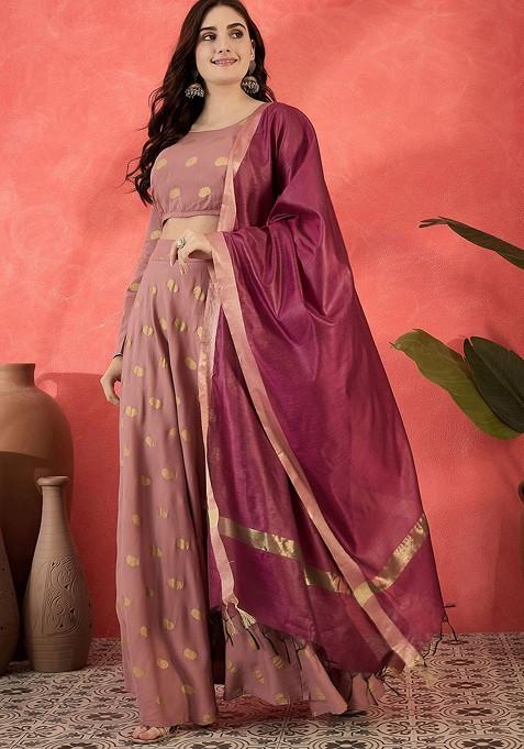 Mauve Printed Blended Lehenga Choli