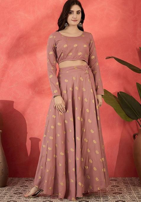 Mauve Printed Blended Lehenga Choli