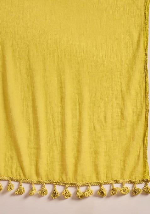 Mustard Printed Blended Lehenga Choli