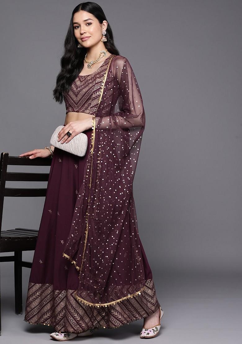 Purple Printed Blended Lehenga Choli