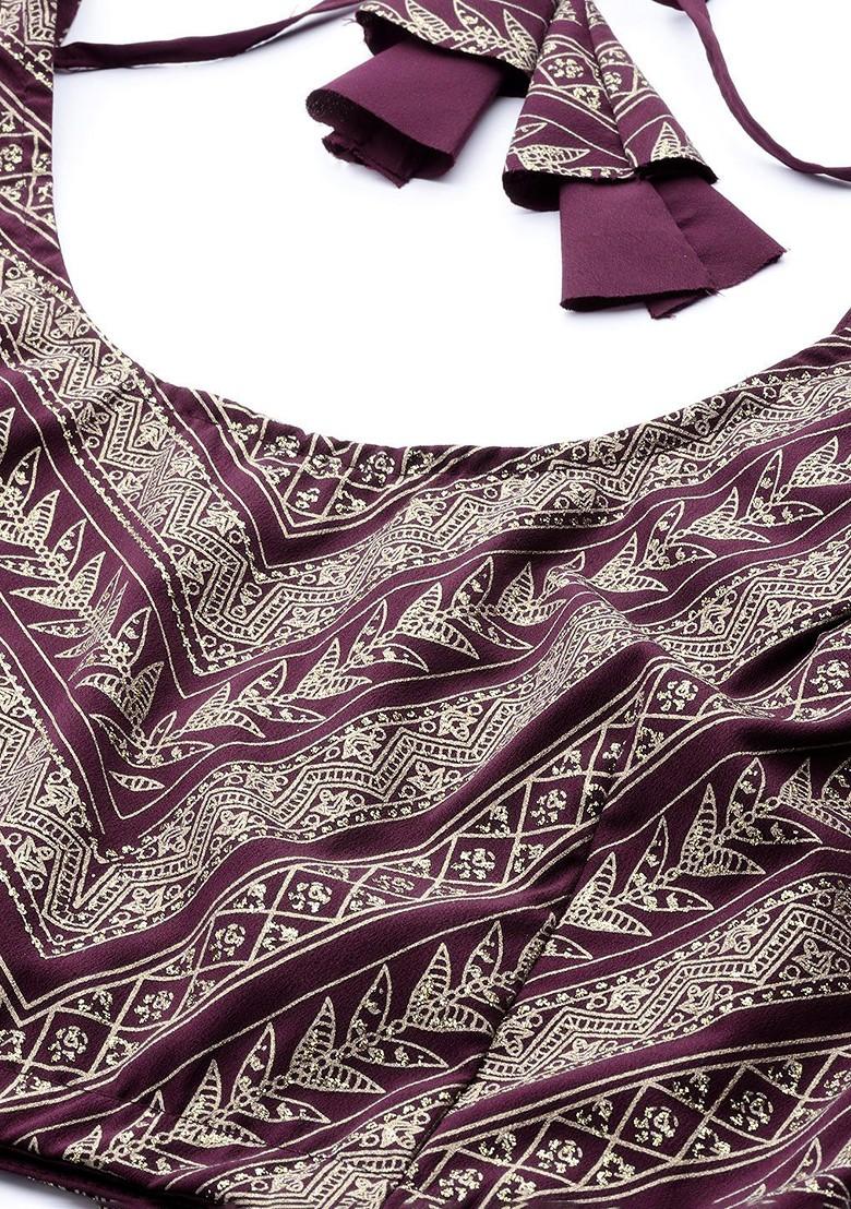 Purple Printed Blended Lehenga Choli