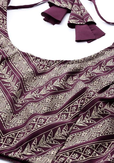 Purple Printed Blended Lehenga Choli