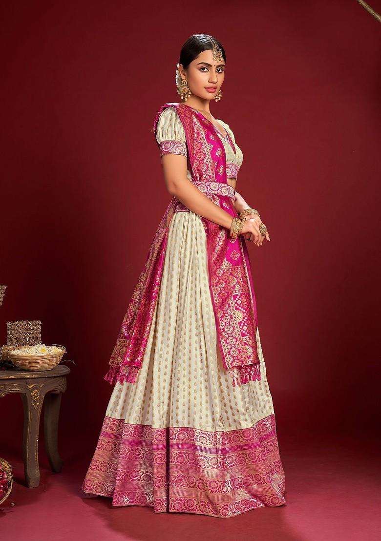 White Emboridered Blended Lehenga Choli - Indya