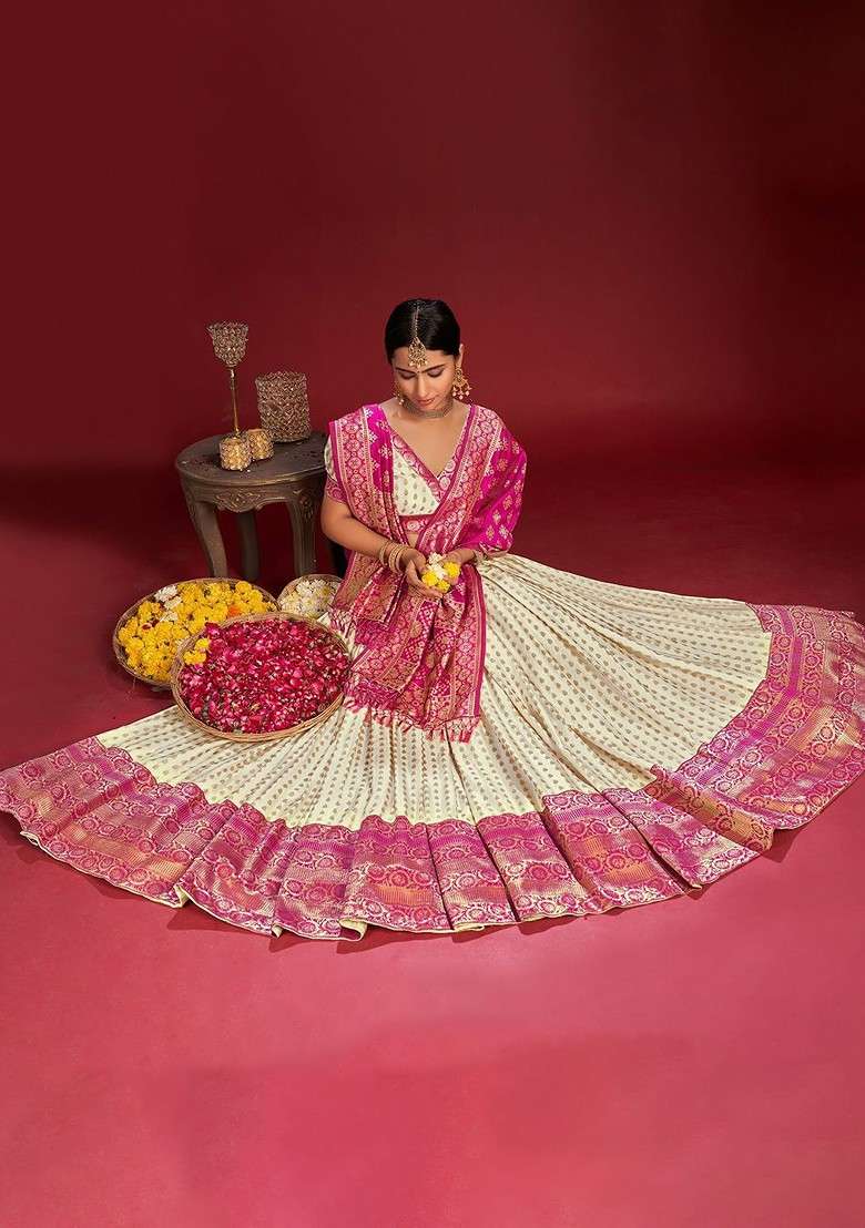 White Emboridered Blended Lehenga Choli - Indya