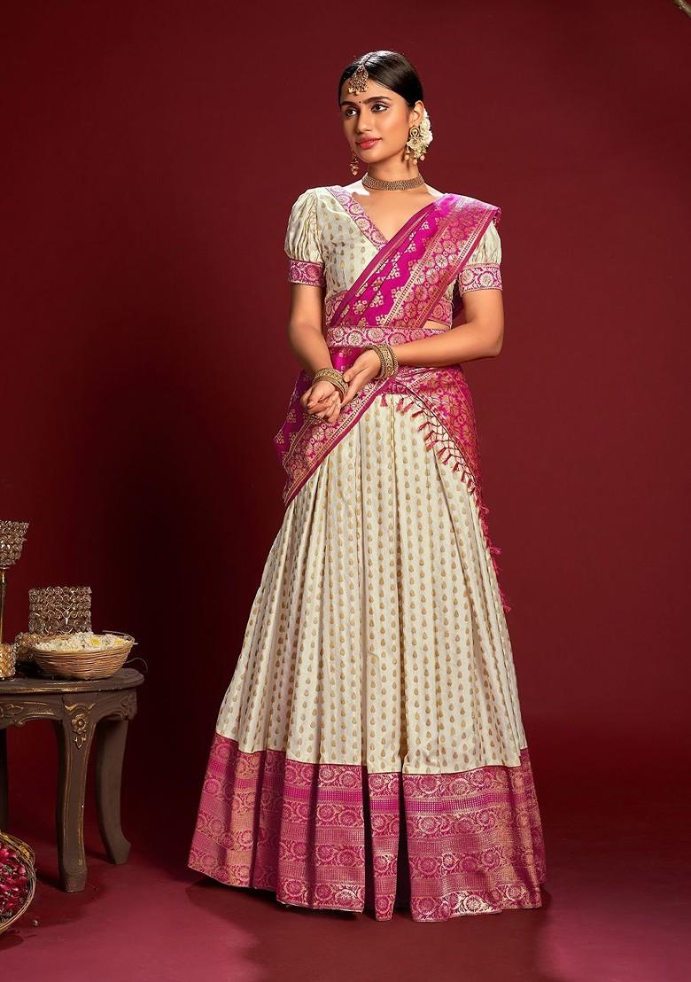 White Emboridered Blended Lehenga Choli - Indya