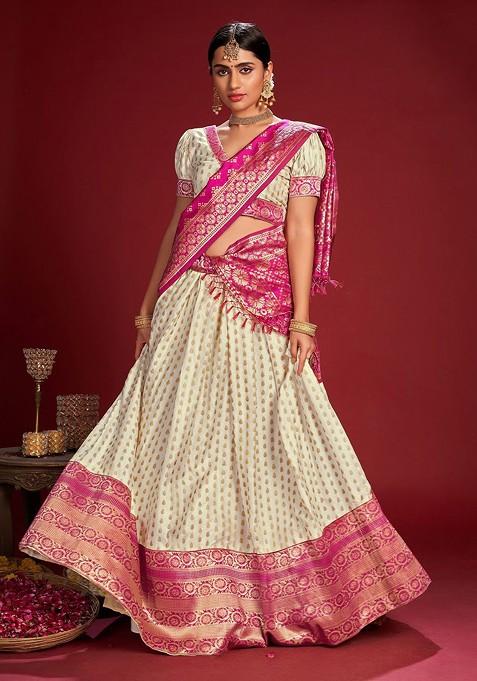 White Emboridered Blended Lehenga Choli — view on Indya