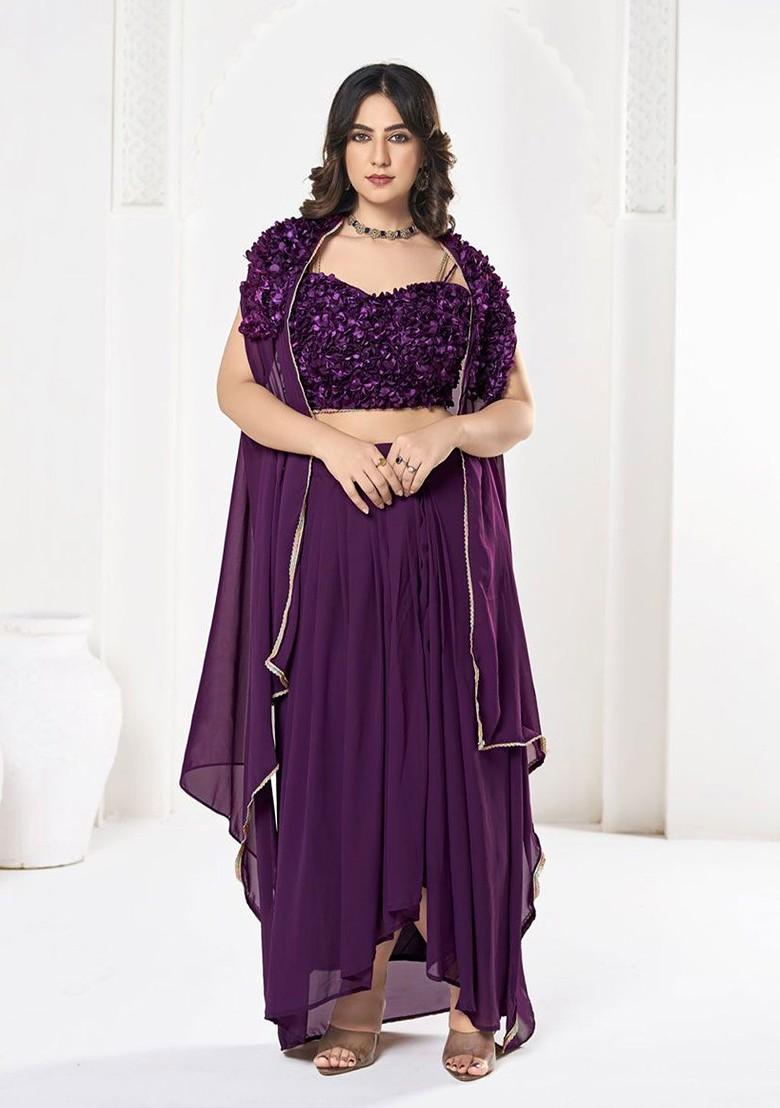 Purple Emboridered Blended Lehenga Choli - Indya