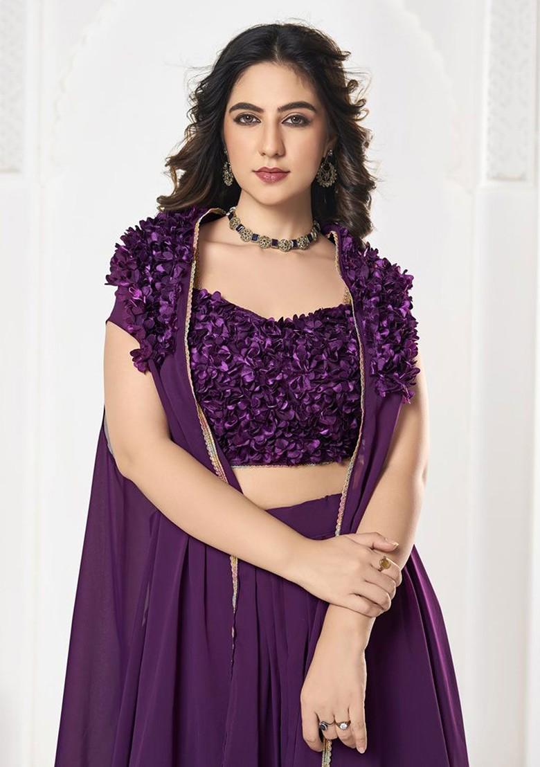 Purple Emboridered Blended Lehenga Choli - Indya