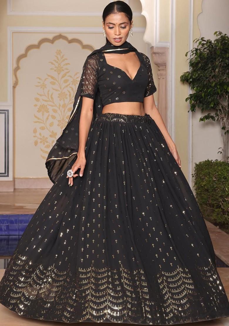 Black Embellished Blended Lehenga Choli - Indya