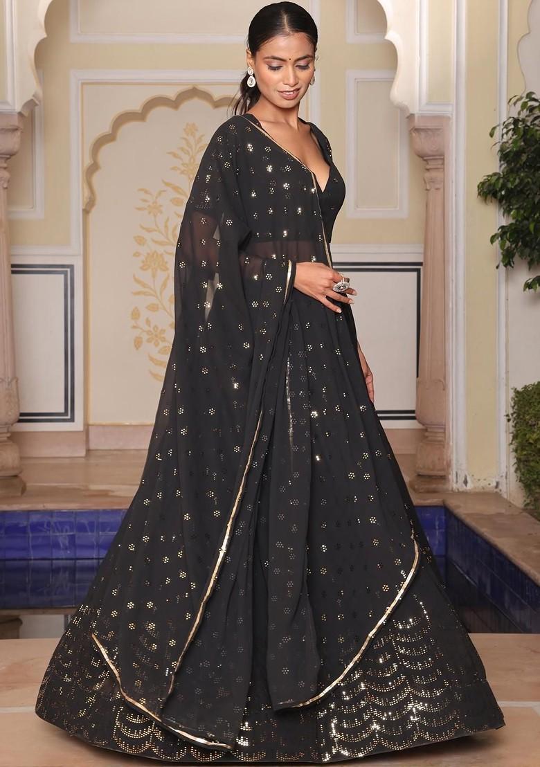 Black Embellished Blended Lehenga Choli - Indya