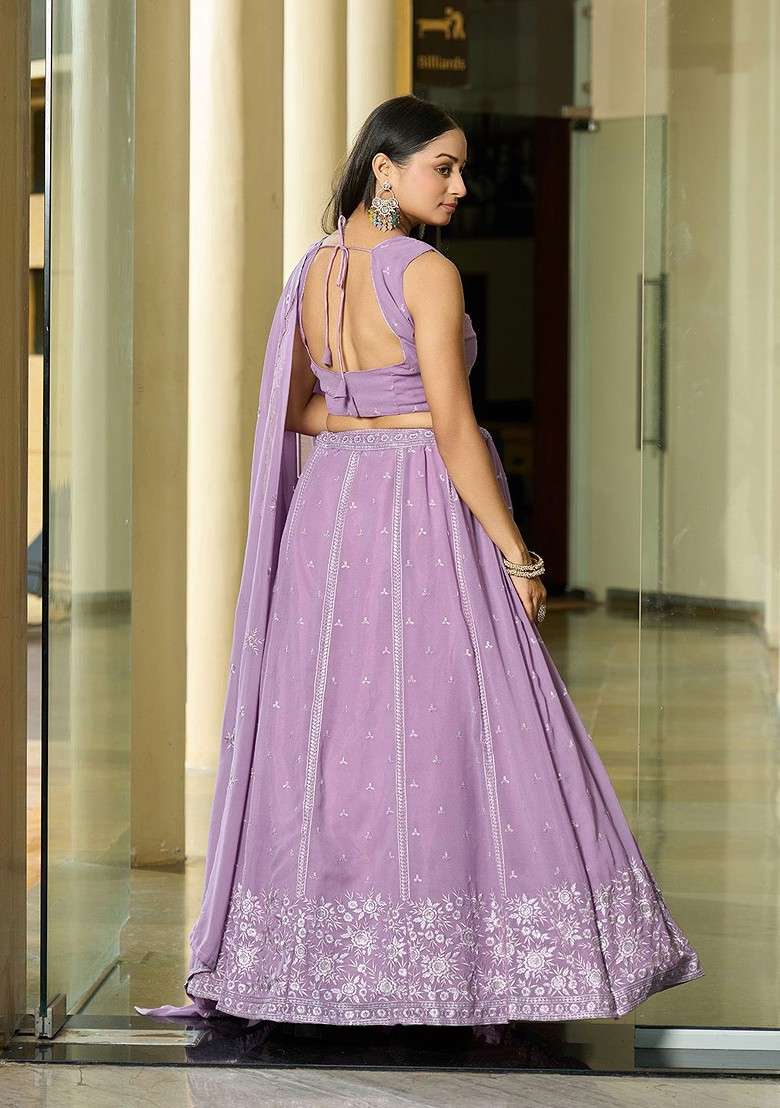 Purple Emboridered Blended Lehenga Choli - Indya