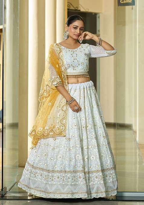 White Emboridered Blended Lehenga Choli