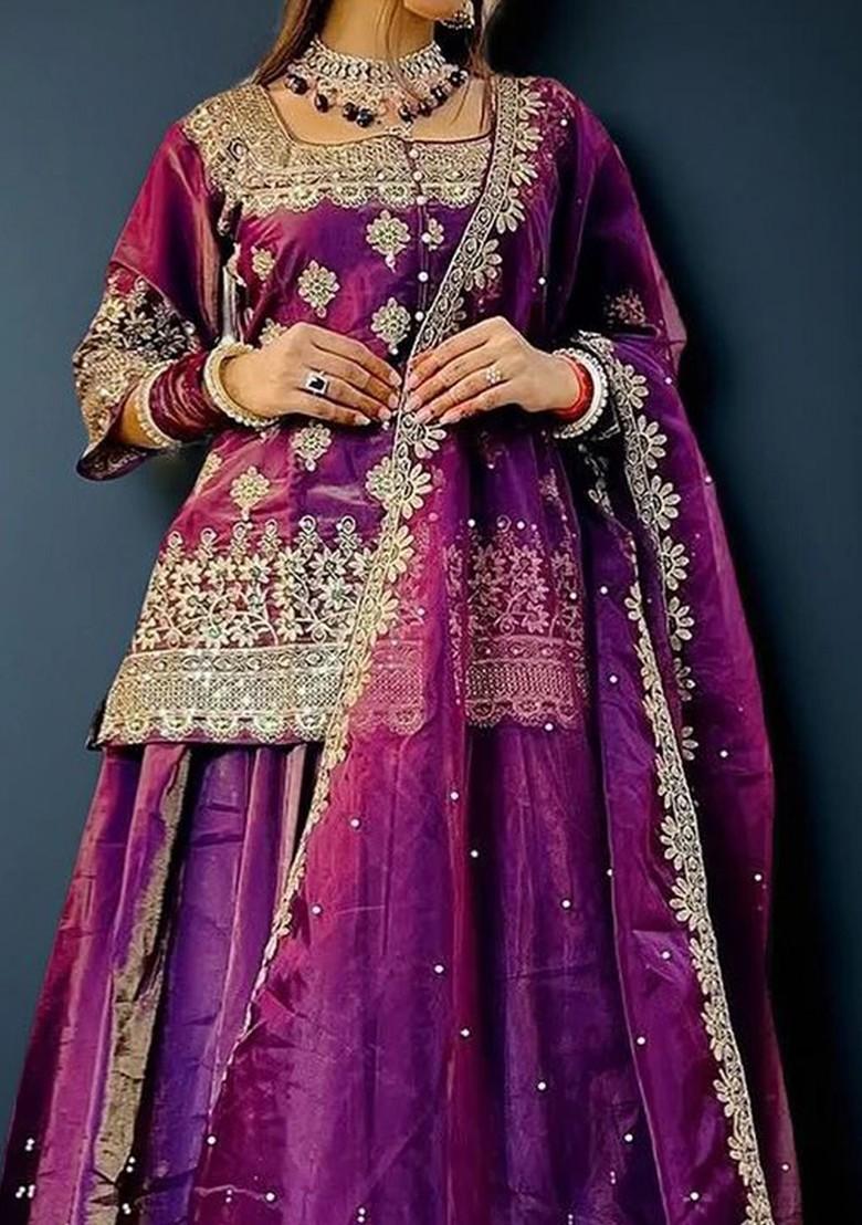Purple Emboridered Blended Lehenga Choli - Indya