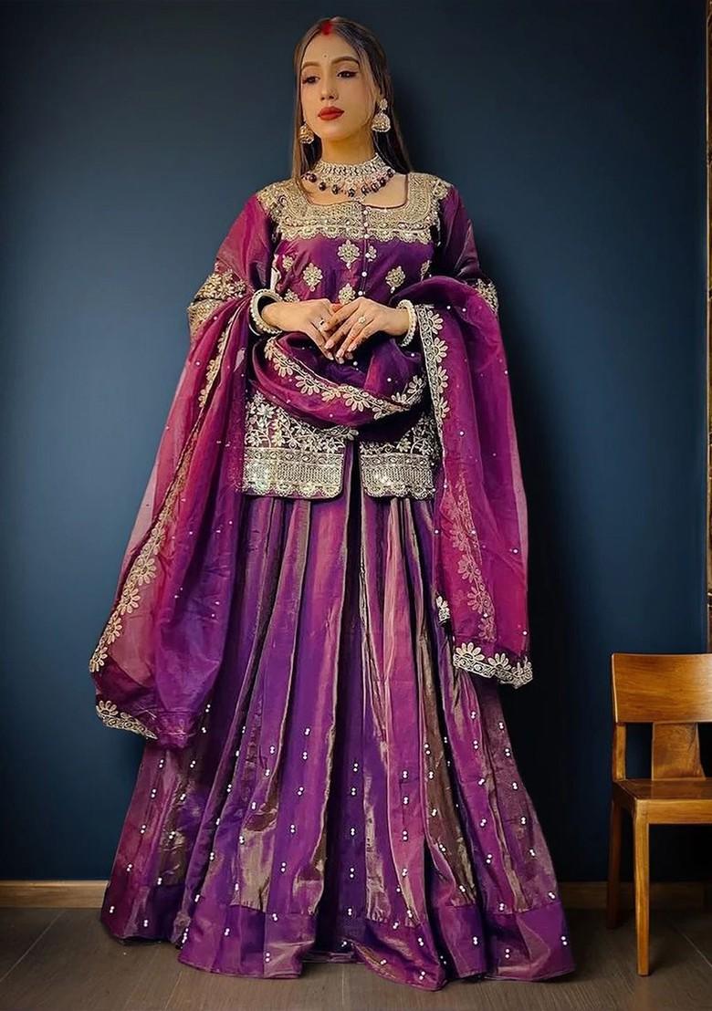 Purple Emboridered Blended Lehenga Choli - Indya