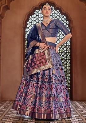 Navy Blue Emboridered Blended Lehenga Choli