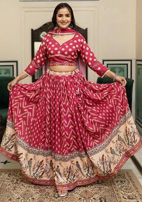 Burgundy Printed Blended Lehenga Choli