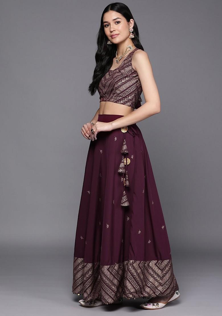 Purple Printed Blended Lehenga Choli