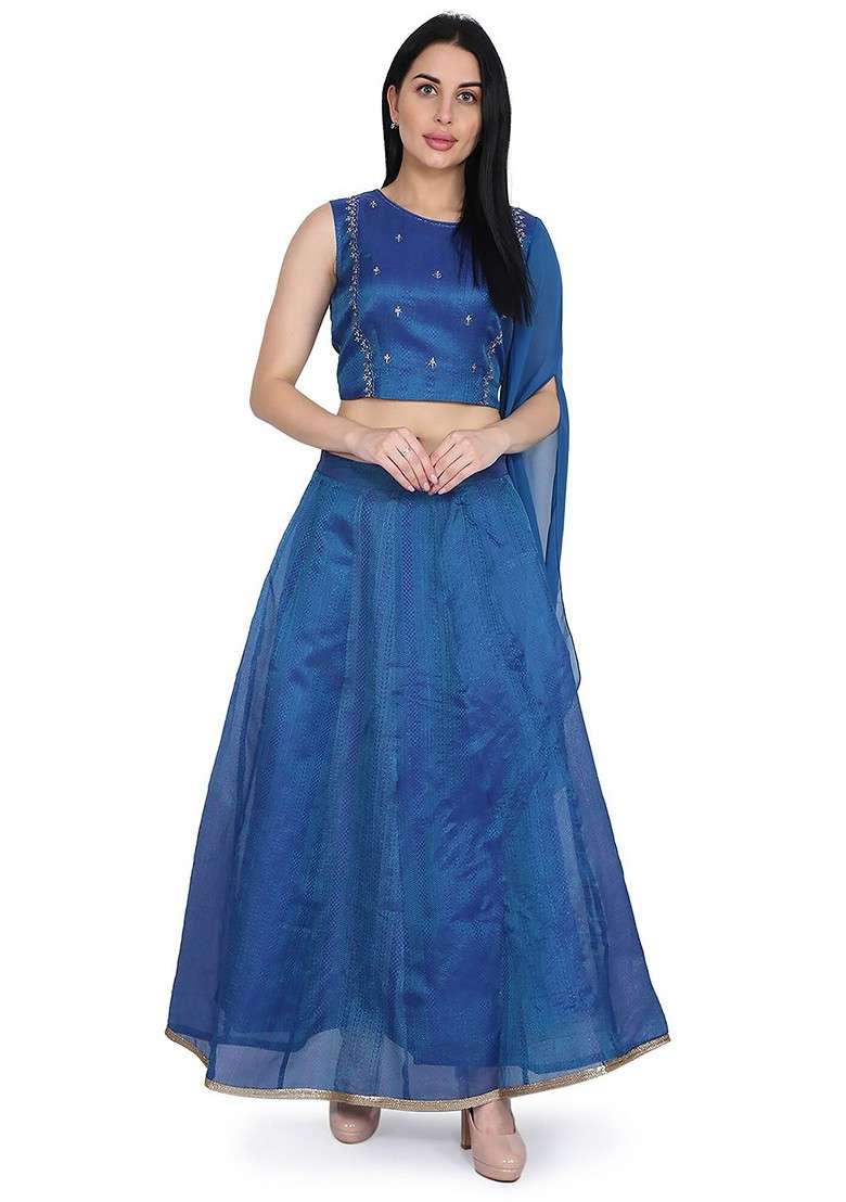Blue Embellished Blended Lehenga Choli for Diwali and Festive Wear - Indya