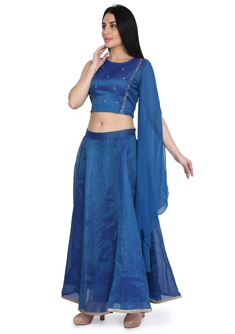 Blue Embellished Blended Lehenga Choli for Diwali and Festive Wear - Indya