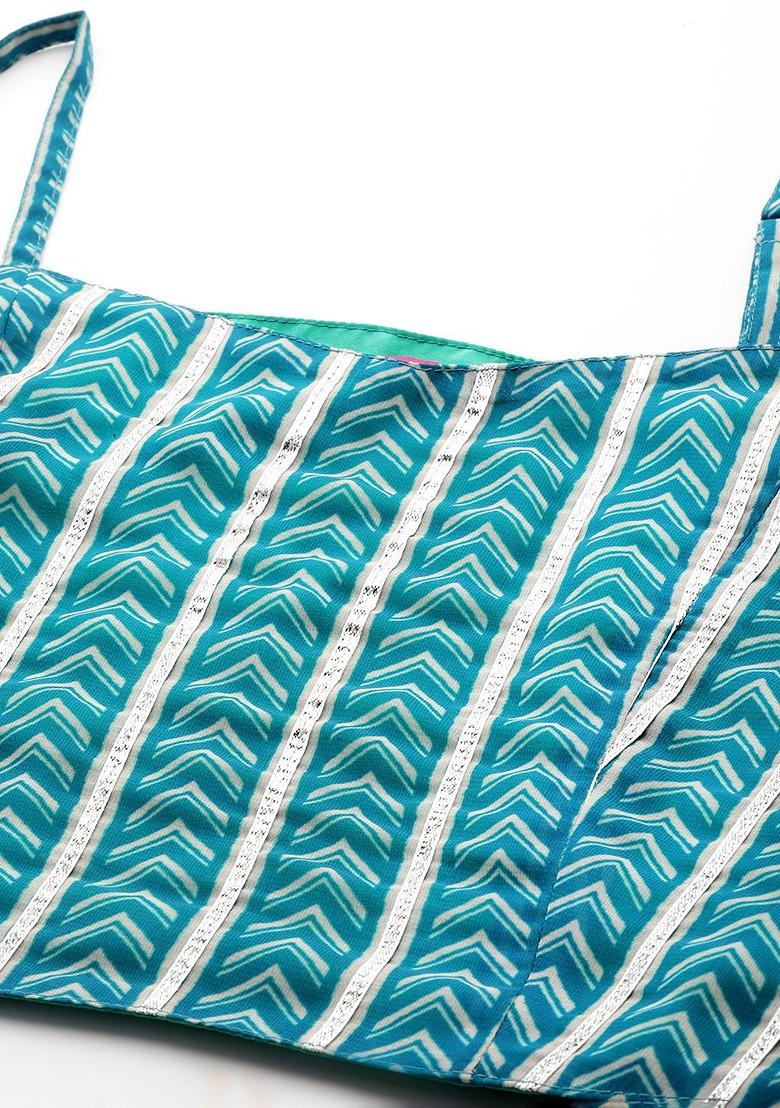 Teal Printed Blended Lehenga Choli