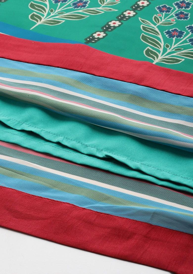 Teal Printed Blended Lehenga Choli