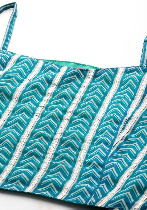 Teal Printed Blended Lehenga Choli