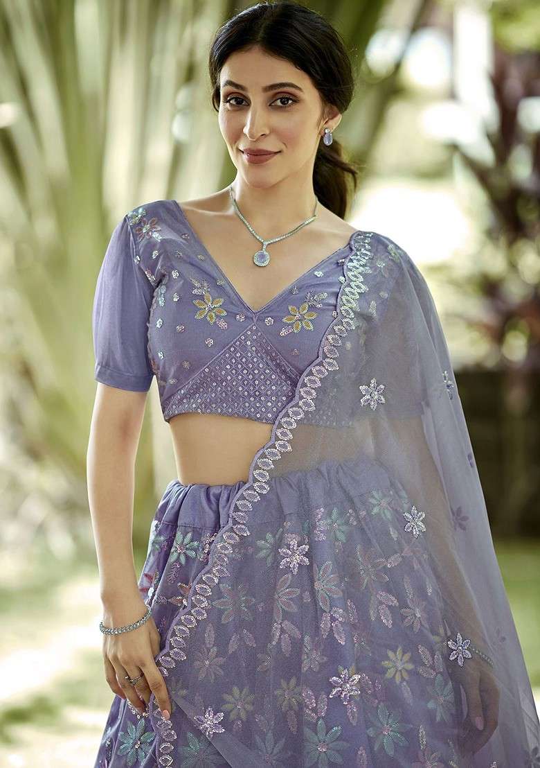 Purple Emboridered Blended Lehenga Choli - Indya