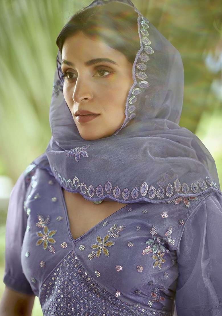 Purple Emboridered Blended Lehenga Choli - Indya