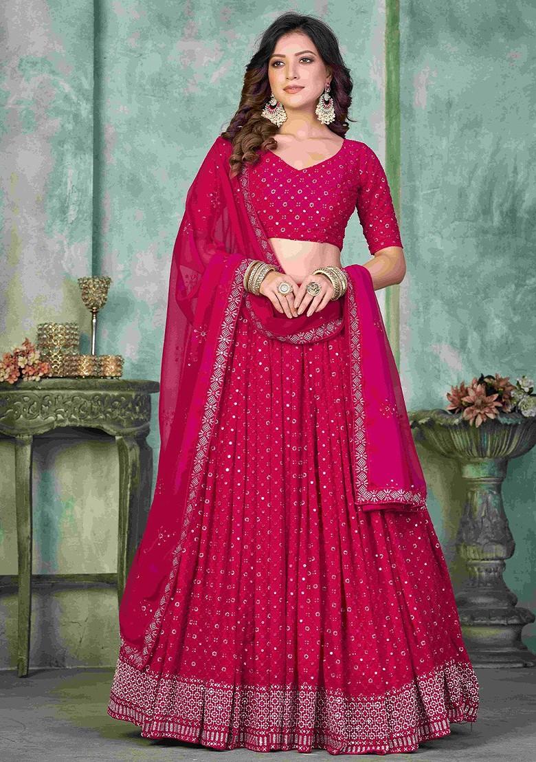 Pink Emboridered Blended Lehenga Choli - Indya