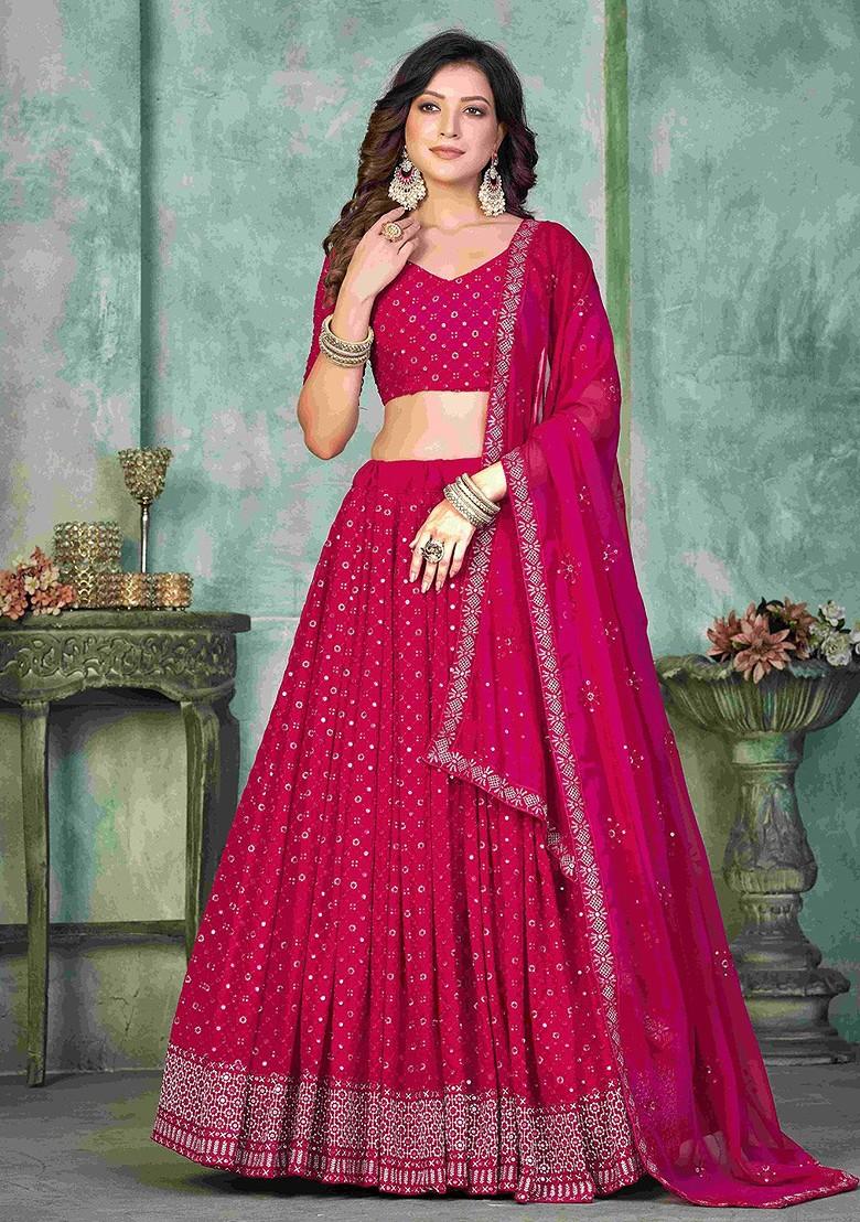 Pink Emboridered Blended Lehenga Choli - Indya