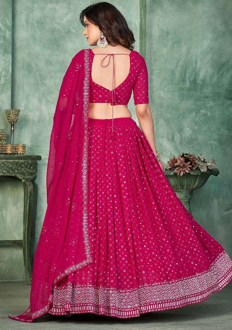 Pink Emboridered Blended Lehenga Choli - Indya