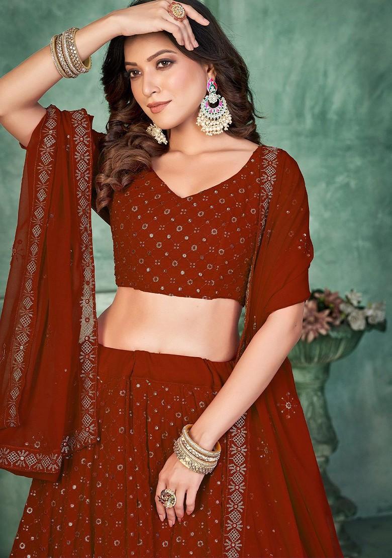 Maroon Emboridered Blended Lehenga Choli - Indya