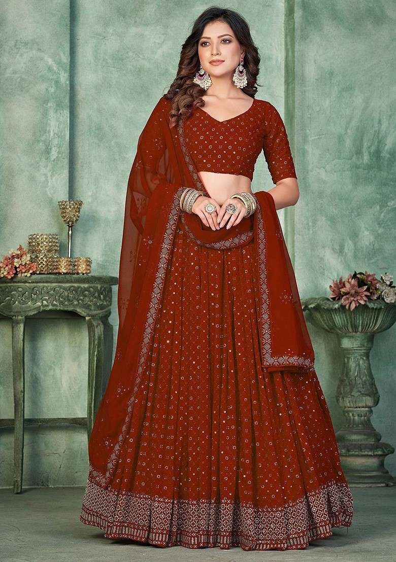 Maroon Emboridered Blended Lehenga Choli - Indya