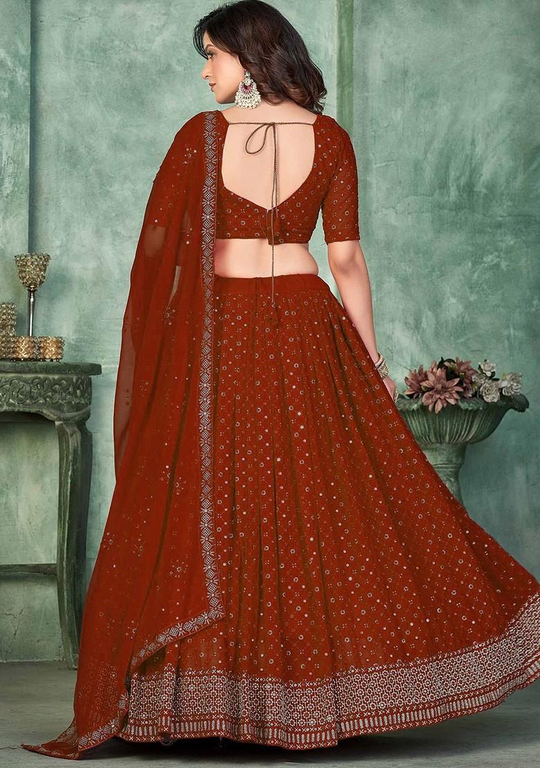 Maroon Emboridered Blended Lehenga Choli - Indya