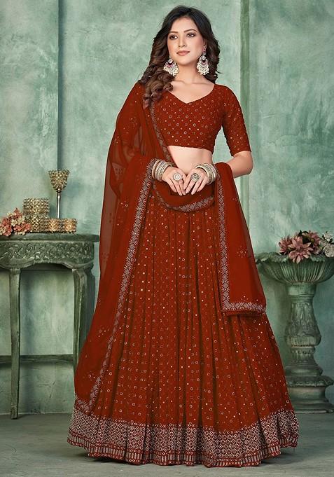 Maroon Emboridered Blended Lehenga Choli — view on Indya
