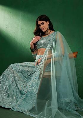 Sea Green Emboridered Blended Lehenga Choli