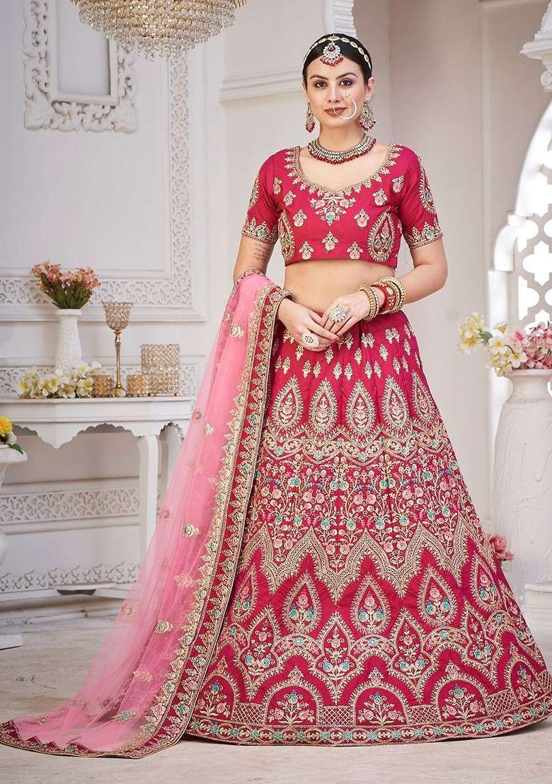 Maroon Emboridered Blended Lehenga Choli - Indya